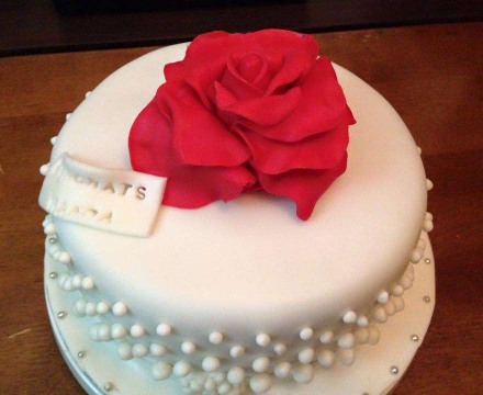 Fondant red rose white cake
