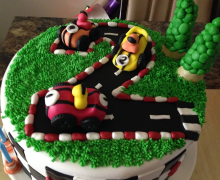 Fondant car race themed cake