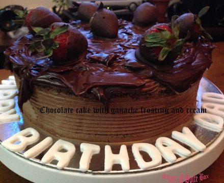 Chocolate cake with ganache frosting and cream