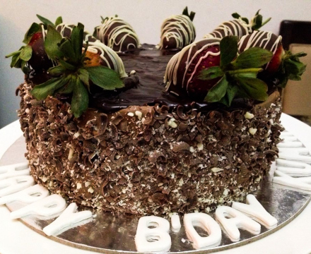 Chocolate shaved Cake with Strawberries