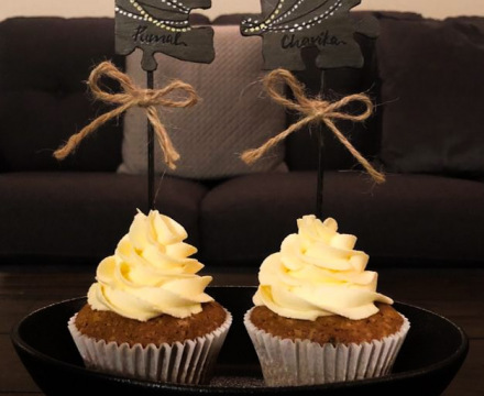 Vanilla Frosted Cupcakes with puzzle toppers
